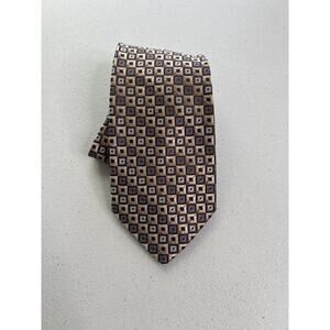 Pierre Cardin Brown, Blue Geometric Pattern 100% Silk Tie NWOT